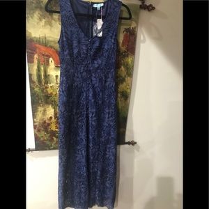 She + Sky Navy Blue Lace Maxi Sleeveless Dress NWT